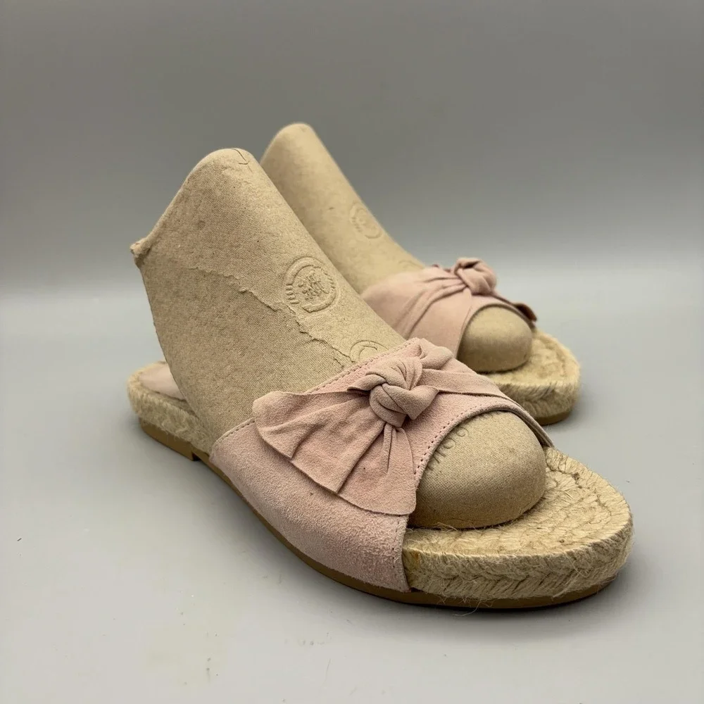 Saks Fifth Avenue Sandals Womens Size 6.5 Pink Suede Bow Espadrille Slide Shoes